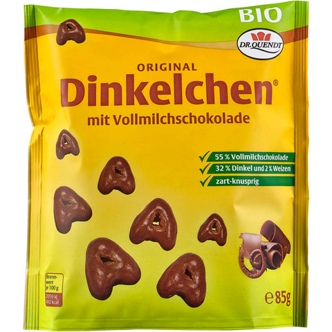 Knusprige Dinkelchen-Kekse aus Vollkorn-Dinkelmehl, verpackt in einer umweltfreundlichen Tüte, ideal für einen gesunden Snack zwischendurch.