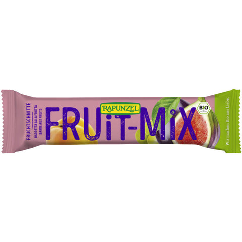 Fruchtschnitte Fruit-Mix in bunter Verpackung, gefüllt mit einer Mischung aus getrockneten Früchten und Nüssen, ideal als gesunder Snack für unterwegs.