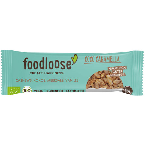 Nussriegel Coco Caramella – Ein köstlicher Snack mit knackigen Nüssen, cremigem Karamell und einem Hauch von Kokosnuss.