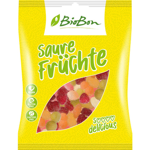 Saure Früchte ohne Gelatine – Bunte, vegane Fruchtgummis in verschiedenen Geschmacksrichtungen, ideal für Naschkatzen und Allergiker.