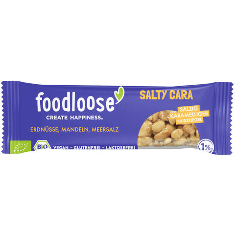 Bio-Nussriegel Salty Cara – Ein köstlicher, gesunder Snack aus biologischen Nüssen und einer Prise Meersalz, perfekt für unterwegs oder als Energieschub zwischendurch.