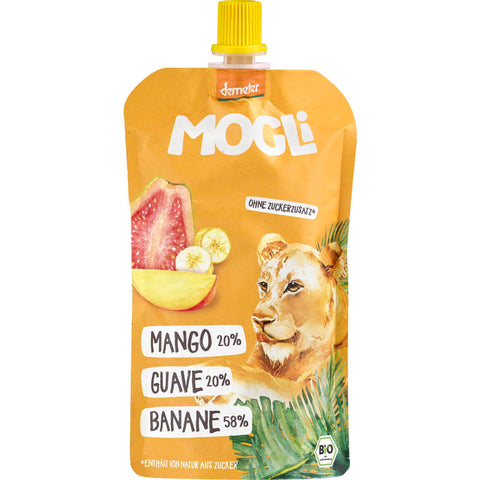 Quetschi Mango-Guave - Fruchtpüree in praktischer Quetschpackung, ideal für unterwegs. Enthält die exotischen Aromen von Mango und Guave.