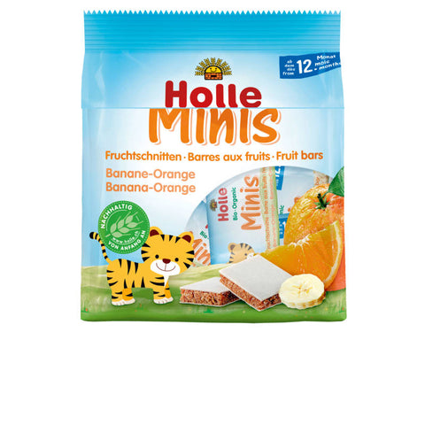 Minis Fruchtschnitte Banane-Orange – Kleine, gesunde Fruchtschnitten mit Bananen- und Orangengeschmack, ideal für unterwegs oder als Snack zwischendurch.