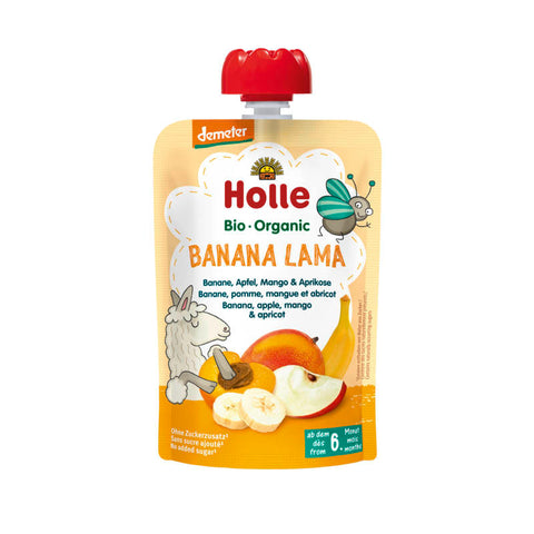 Ein weiches, gelbes Plüschtier in Form einer Banane mit einem niedlichen Lama-Gesicht und kleinen Ohren.