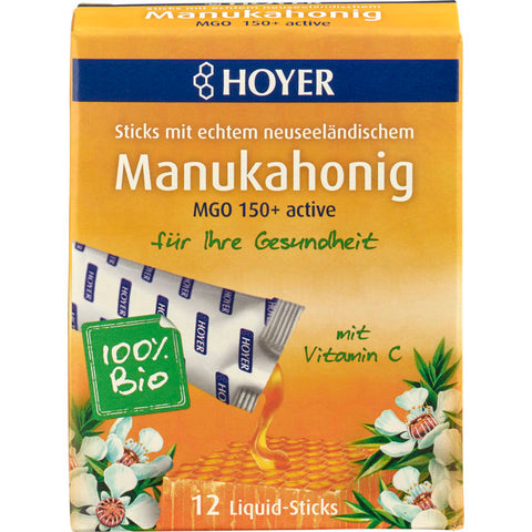 Manukahonig Liquid-Sticks in einer eleganten Verpackung, ideal für unterwegs und einfach zu dosieren. Hochwertiger Manukahonig aus Neuseeland, bekannt für seine natürlichen antibakteriellen Eigenschaften.