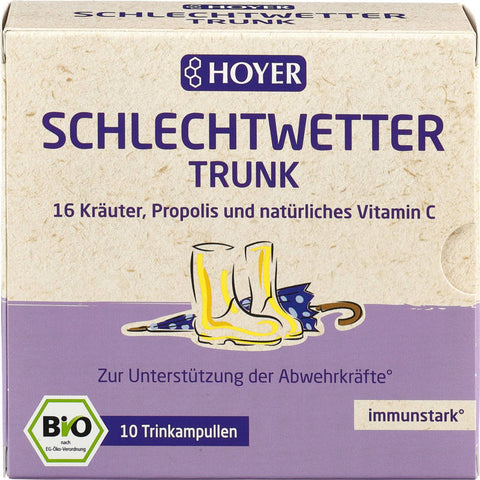 Schlechtwetter-Trunk - Ein wärmendes Getränk für kalte und regnerische Tage, in einer stilvollen Flasche mit ansprechendem Etikett.