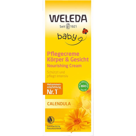 Tube mit Calendula Pflegecreme, ideal für empfindliche Haut, spendet Feuchtigkeit und beruhigt Irritationen.