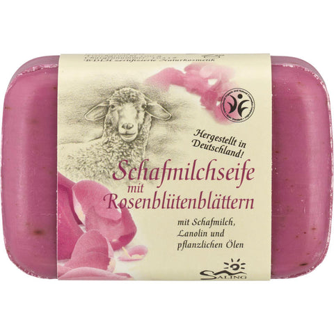 Schafmilchseife mit Rosenblütenblättern – luxuriöse, handgemachte Seife mit natürlichen Inhaltsstoffen und zartem Rosenduft.