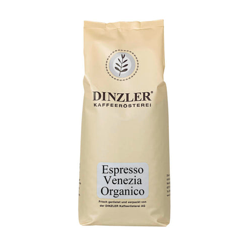 Packung Espresso Venezia Organico ganze Bohne, biologisch angebauter Kaffee in hochwertiger Verpackung